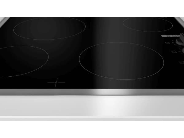 Bosch Serie 2 PKE645CA2E, Musta, Ruostumaton teräs, Kiinteä, 60 cm, Keraaminen, Keraaminen lasi, 4 alue(tta)