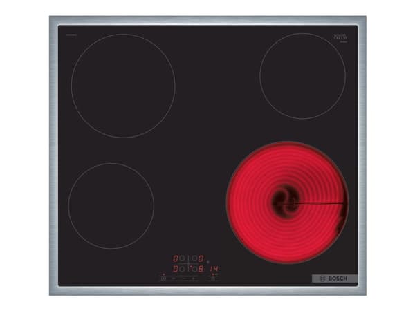 Bosch Serie | 4 PKE645BB2E - Keramisk komfyrtopp - 4 plater - Nisje - bredde: 56 cm - dybde: 49 cm - med pynt av rustfritt stål - svart/rustfritt stå