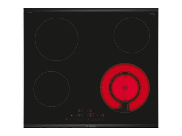 Bosch Serie | 6 PKF675FP2E - Keramisk häll - 4 kokplattor - Fördjupning - bredd: 56 cm - djup: 49 cm - med kanter i rostfritt stål - svart