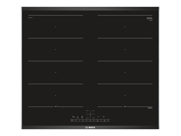 Bosch Serie | 6 PXX675FC1E - Induksjonskomfyrtopp - 4 plater - Nisje - bredde: 56 cm - dybde: 49 cm - med pynt av rustfritt stål - svart Sort