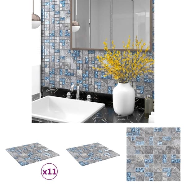 The Living Store mosaikfliser 11 stk. 30x30 cm glas grå og blå -  Fliser