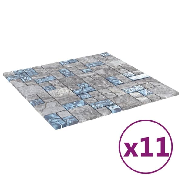 Fliser - Living mosaikfliser 11 stk. 30x30 cm glas grå og blå