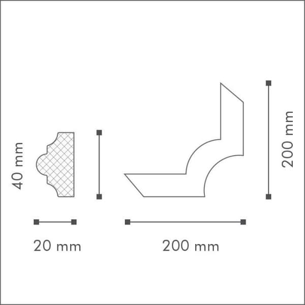 Hörnsats - Z102 - Polyuretan - Dekorativ list - Paket om 5 - Höjd 40 mm
