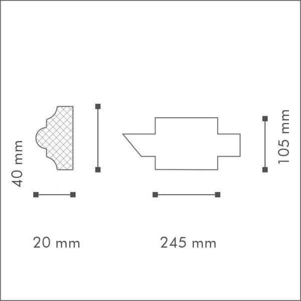 Hörnlist - NMC - Z104 - Polyuretan - Höjd 40 mm - Paket med 5 set