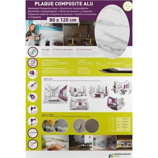 NORDLINGER PRO Stänkstöd i vit marmor - 120x80 cm - Kök - Badrum