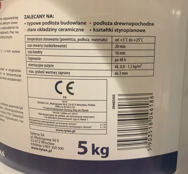 Färdigt lim för keramiska plattor 5 kg