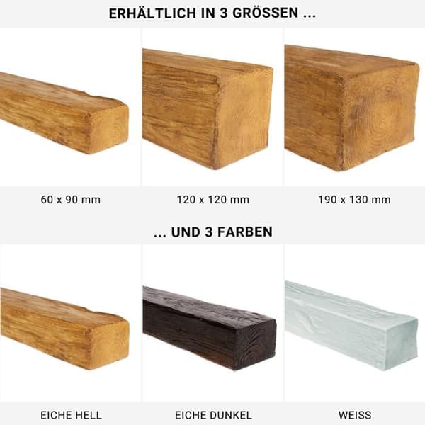 PROVISTON Balkar i PU 120 x 120 x 2000 mm Polyuretan Mörk ek Träutseende Takbalkar Realistisk träimitation