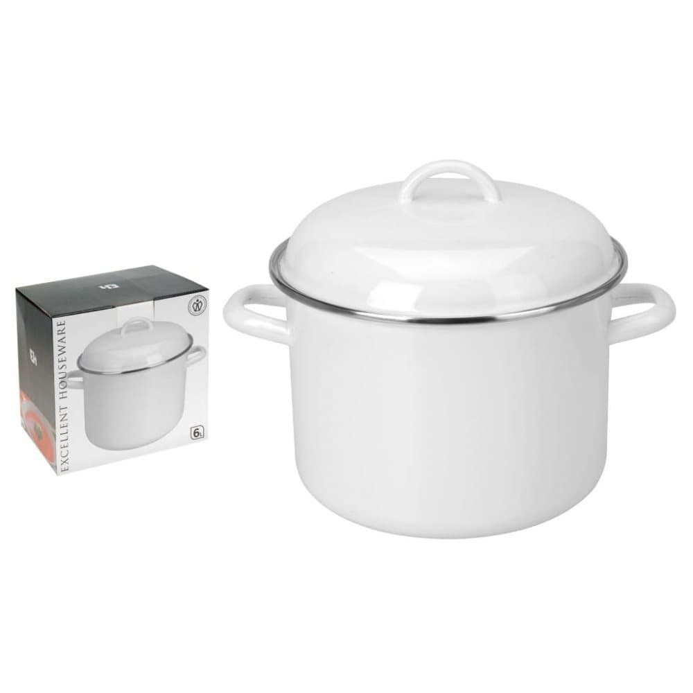 Excellent Houseware kasserolle med låg emalje 6 l hvid