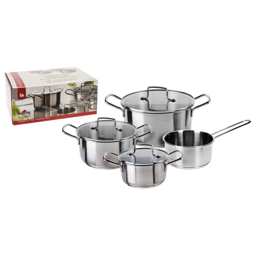 Excellent Houseware Kastrulluppsättning 4 delar rostfritt stål silver