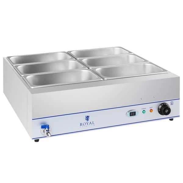 Royal Catering Bain Marie - 2000 W - 6 x 1/3 GN-behållare - med tappkran