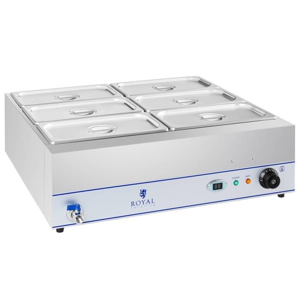 Royal Catering Bain Marie - 2000 W - 6 x 1/3 GN-behållare - med tappkran