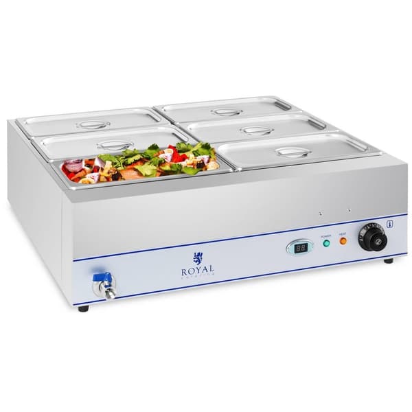 Royal Catering Bain Marie - 2000 W - 6 x 1/3 GN-behållare - med tappkran