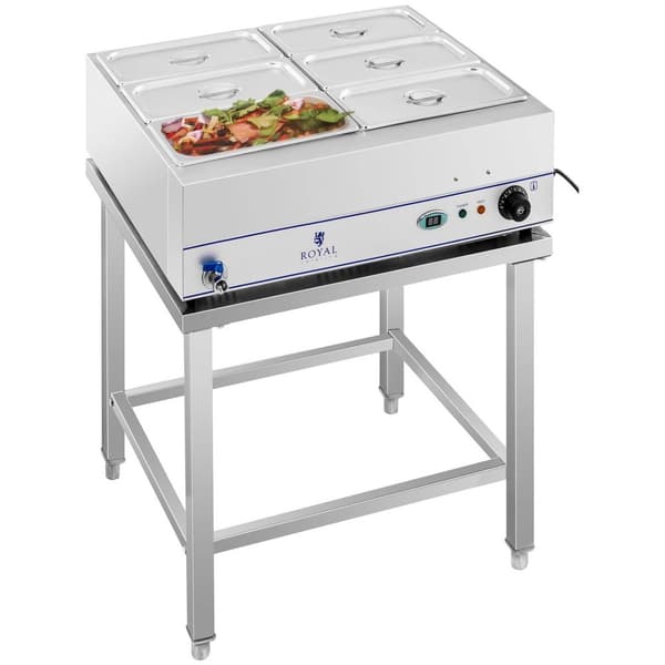 Royal Catering Bain marie - 2000 W - 6 x 1/3 GN-behållare - Med underrede och tappkran