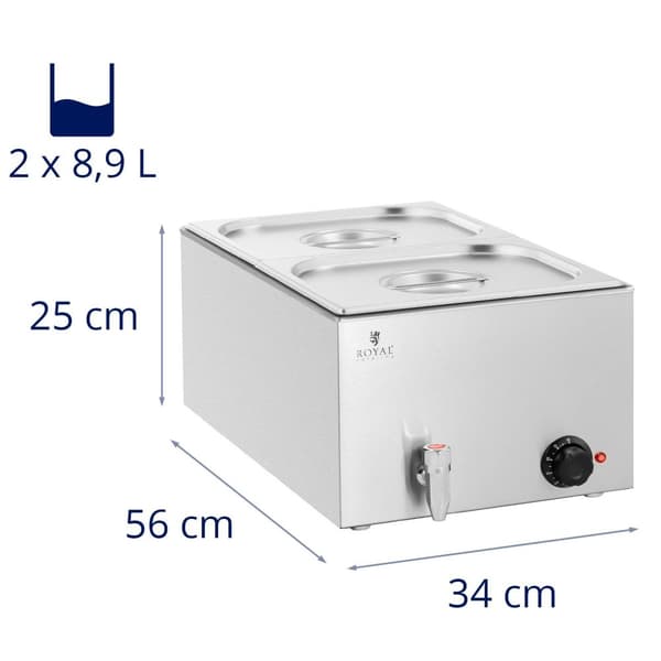 Royal Catering Bain marie - 600 W - 2 GN 1/2 - Tappkran
