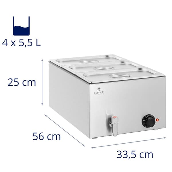 Royal Catering Bain marie - 600 W - 3 GN 1/3 - Tappkran