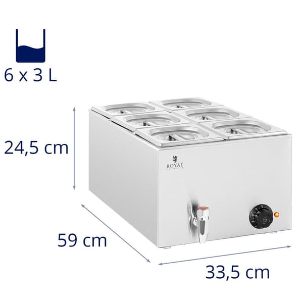 Royal Catering Bain marie - 600 W - 6 GN 1/6 - Tappkran
