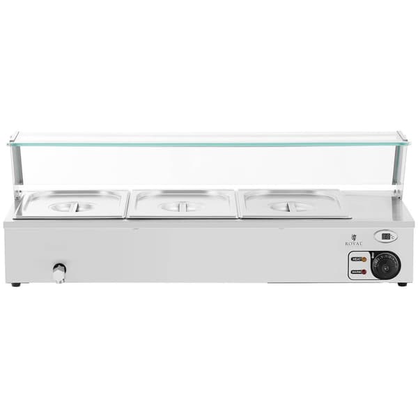 Royal Catering Bain marie - 2000 W - 3 GN 1/2 - Tappkran - Glasskydd