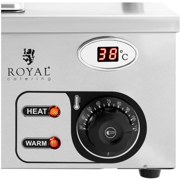 Royal Catering Bain marie - 2000 W - 3 GN 1/2 - Tappkran - Glasskydd