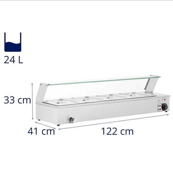 Royal Catering Bain marie - 2000 W - 4 GN 1/2 - Tappkran - Glasskydd
