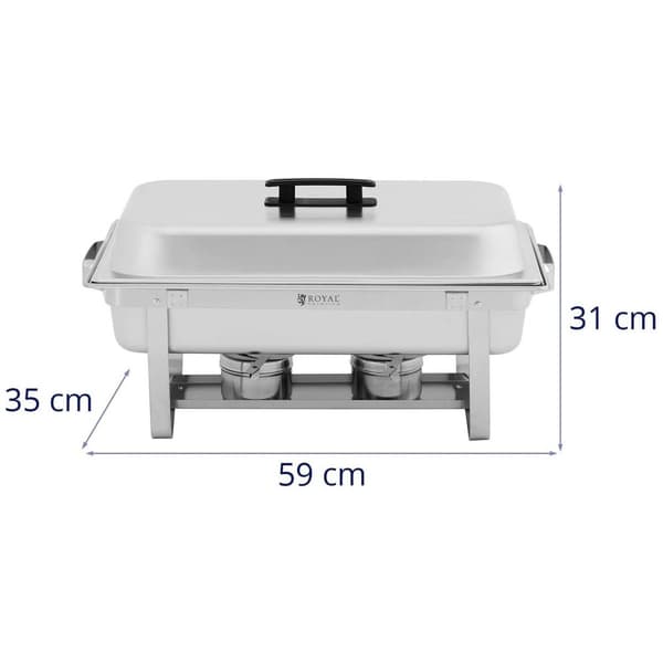 Royal Catering Chafing dish - GN 1/2 - 2 x GN 1/4 - 9 L - 2 Bränslepanna - 295x235x60 / 240x135x65 mm - Royal Catering