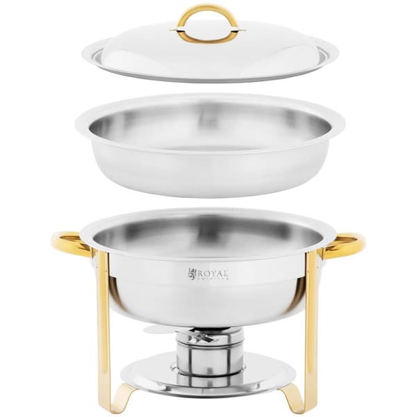 Royal Catering Chafing dish - runda - guldaccenter - 4,5 L - 1 bränslecell - vikbara fötter - Royal Catering