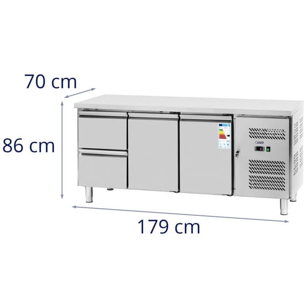 Kylbänk - 417 L - 2 x GN 1/2 + 2 fack - 179 x 70 cm - Royal Catering