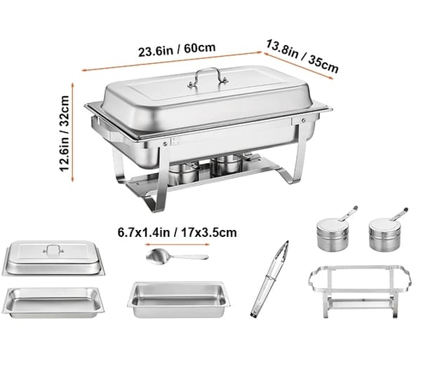 6st 8QT rektangulär skavskål kit för hem och kommersiellt bruk, stor kapacitet, lätt att underhålla och rengöra