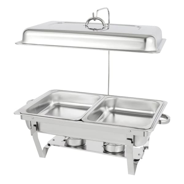 Rustfrits Chafing Dish i rustfrit stål, Rektangulær Alkoholopvarmet Madvarmer, 1/2/3 Madbakker,Tre madbakke