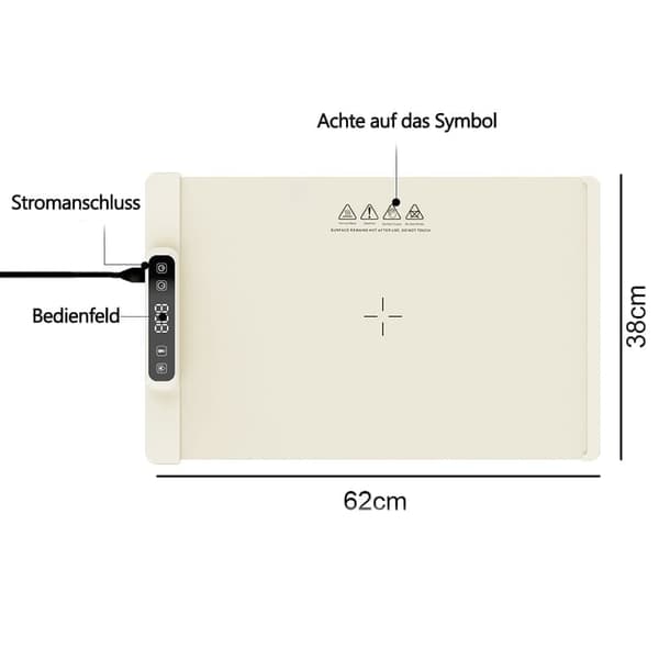 Isolerad tallrik med temperaturkontroll, elektrisk värmebräda, matvärmare 38 cm x 62 cm
