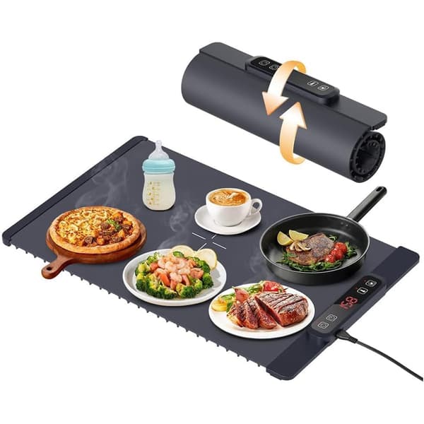 Isoleret plade med temperaturkontrol, elvarmeplade, foodheater 38 cm x 62 cm Sort