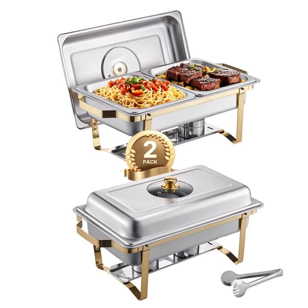 Chafing Dish -setti, 8 litran kapasiteetti, tyylikäs 2 pakkausvaihtoehtoa,2 pakkaus Kulta