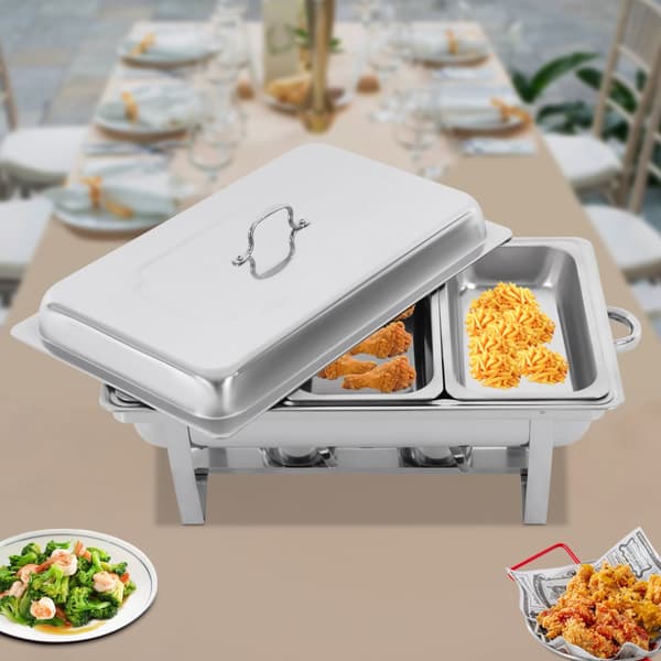 Suorakulmainen buffet-lämpösetti, kolme osastoa, tyylikäs ruostumattomasta teräksestä valmistettu muotoilu, helppo puhdistaa.