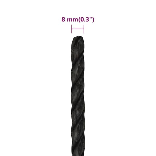 arbejdsreb 8 mm 100 m polypropylen sort