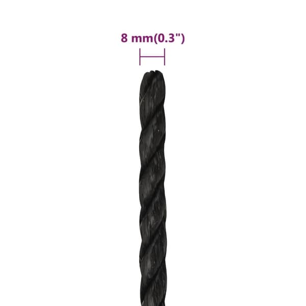 arbejdsreb 8 mm 25 m polypropylen sort