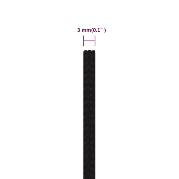 arbejdsreb 3 mm 100 m polyester sort