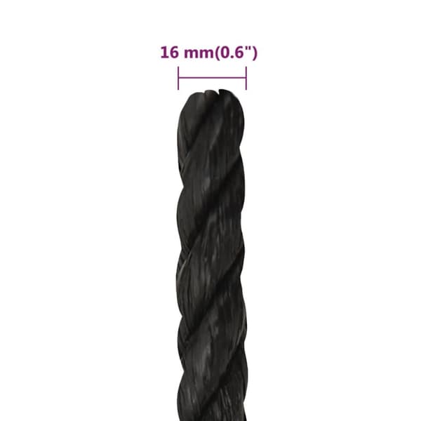 arbejdsreb 16 mm 100 m polypropylen sort