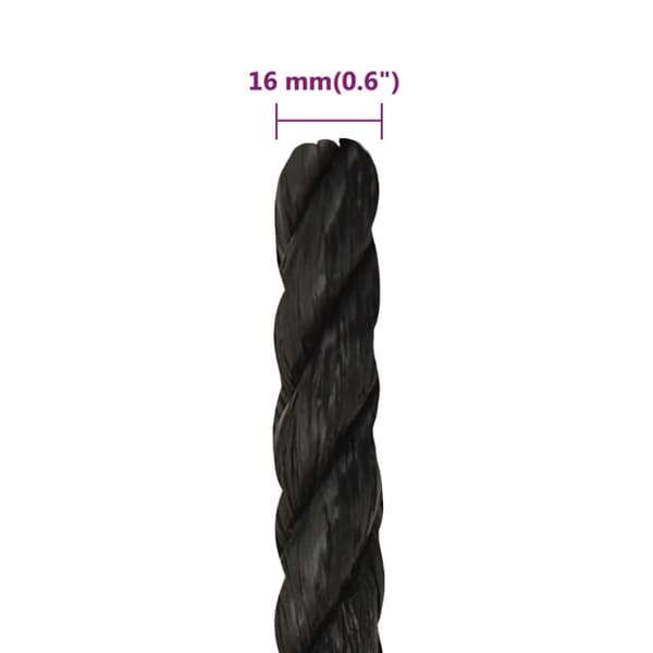 arbejdsreb 16 mm 25 m polypropylen sort