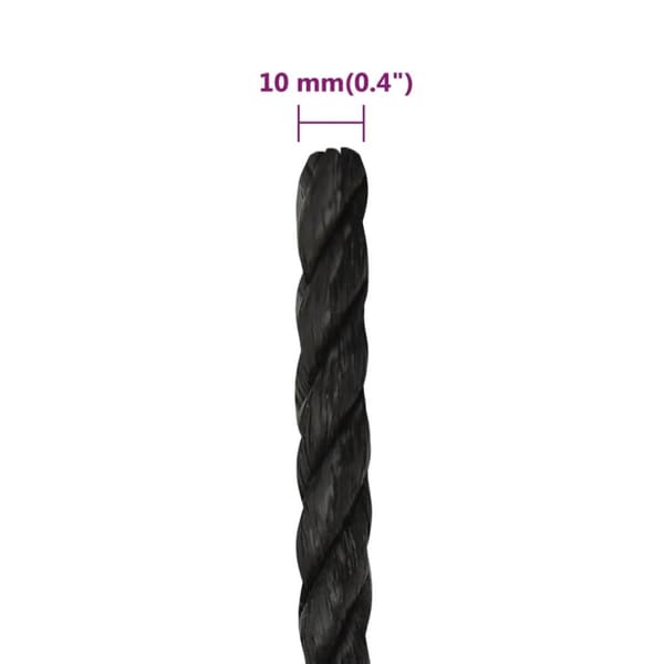 arbejdsreb 10 mm 500 m polypropylen sort