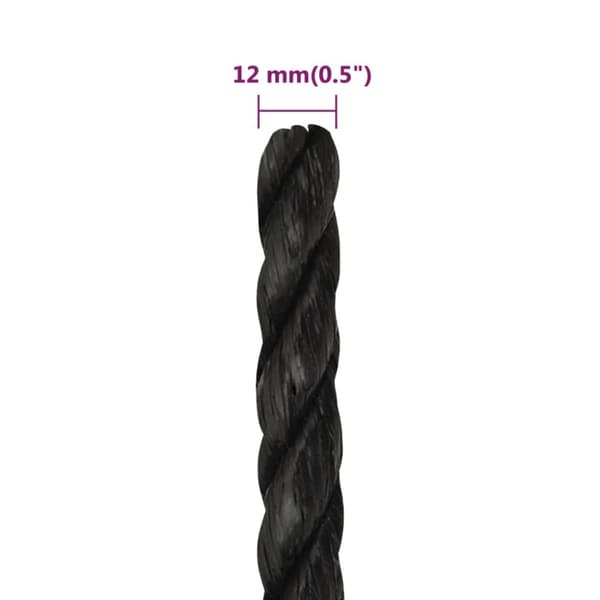 arbejdsreb 12 mm 25 m polypropylen sort