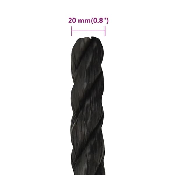 arbejdsreb 20 mm 25 m polypropylen sort