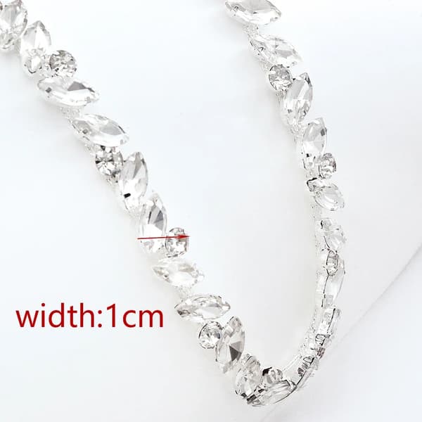 Rhinestonekedja, Bladform, Kopparmaterial,5yard, vit bredd  1cm