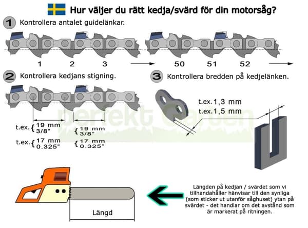 2 x kedja 35 cm/1.3 mm/3/8"/52 TG för NAC CE16-35-N-H motorsåg