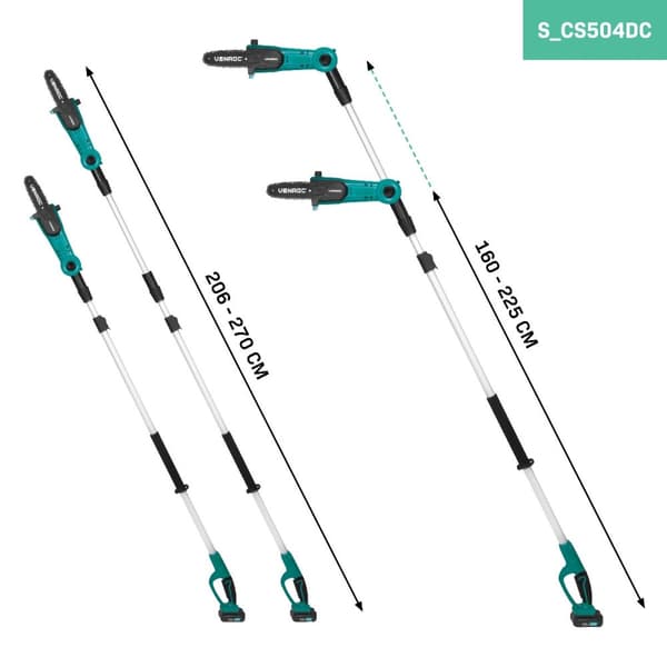 VONROC Kædesav 20V - Teleskop 200 op til 270 cm. | Inkl. 2.0Ah akku og oplader