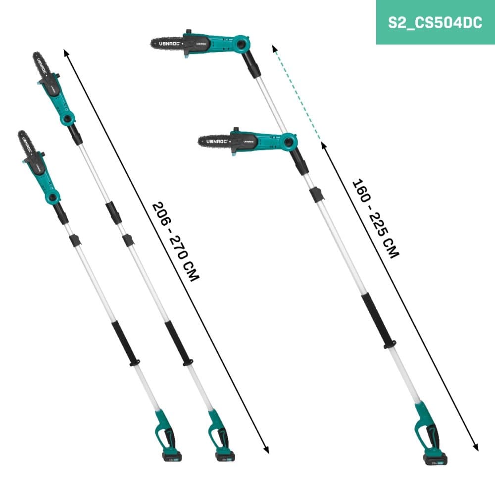 VONROC Teleskopisk motorsåg 20V -2.0Ah - 200 upp till 260cm | Inkl. 2 Batterier och snabbladdare