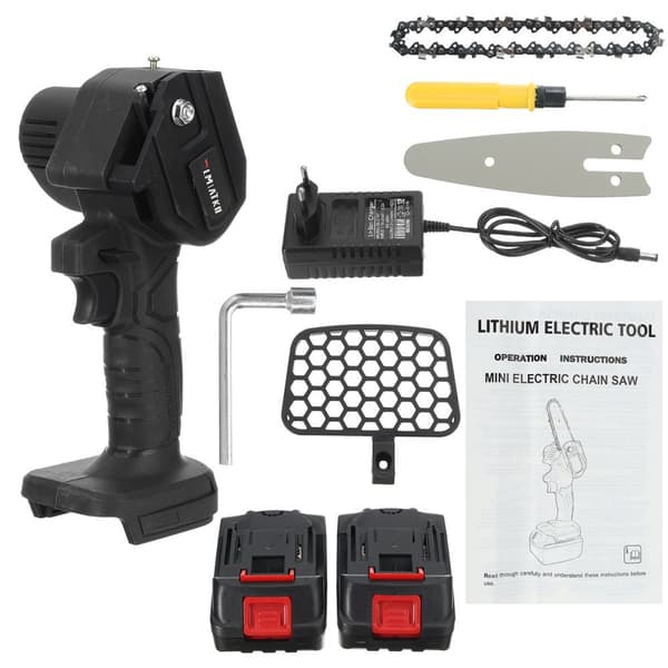 3000W batteri motorsav 4'' motorkædesav 18V mini enhåndssav med 2 batterier, sort