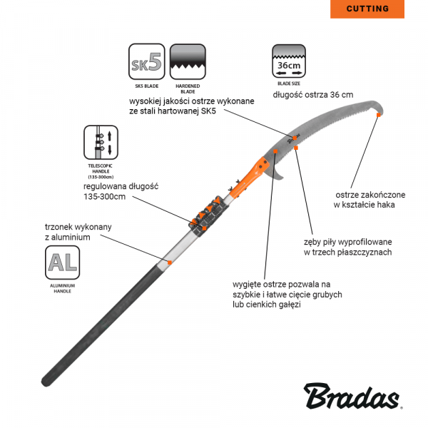 GARDEN SAW WITH TELESCOPIC PRUNING SHEARS 5.50m V-SERIES