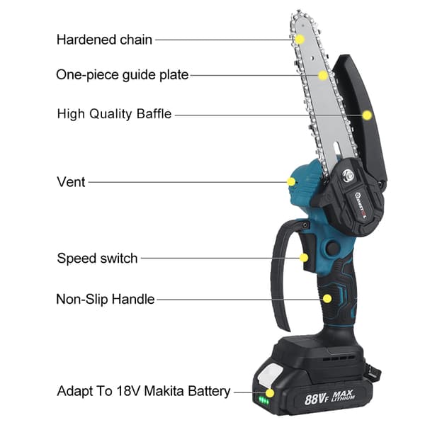 1200W 18V 10000rpm 6'' Elektrisk kedjesåg Sladdlös träskärverktyg Motorsågsborstemotor med 1 batteri