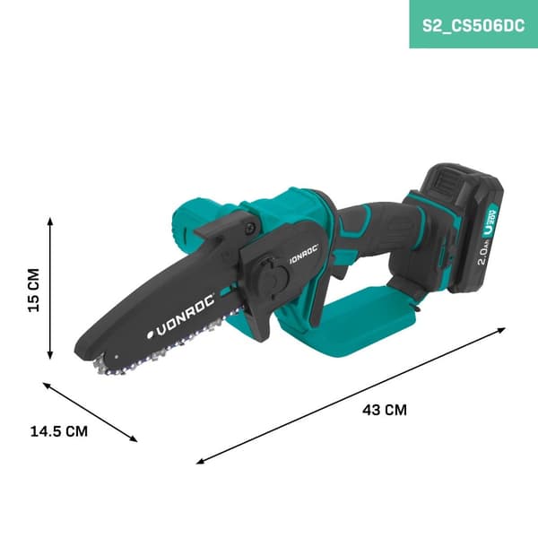 VONROC Kædesav 20V - Mini - 152mm | Inkl. 2x 2.0Ah akku og oplader