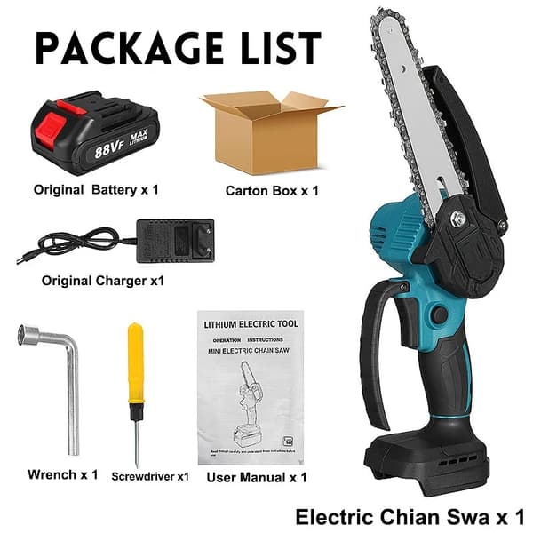 Trådløs elektrisk kædesav, 6 tommer skæreevne, kompatibel med Makita 18V batteri., 1 batteri, EU