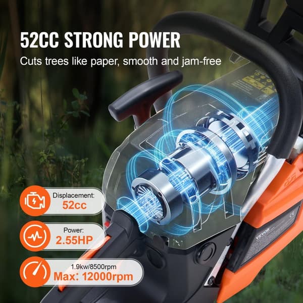 VEVOR Gas Motorsav, 52CC Motor, 18" Skærebar, Letvægtsdesign,18 tommer 52cc
